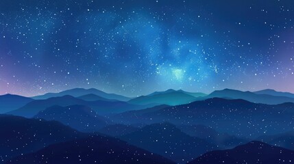 Wall Mural - Dark Blue Sky. Abstract Landscape with Bright Stars in Galaxy Cosmos