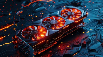 Poster - Gaming Graphics Card with Red and Orange LED Lighting