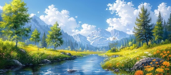 Wall Mural - Serene Mountain Meadow Landscape