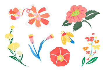 Sticker - Colorful flower png illustration set, transparent background