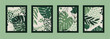 © Любовь Овсянникова - Green set of abstract wall art vector. Leaves, organic shapes, tropical leaf in hand drawn style. Wall decoration collection design for interior, poster, cover, banner.
