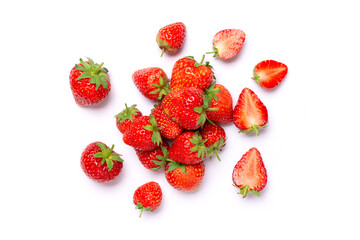 Sticker - strawberries on white background. top view, flat lay.