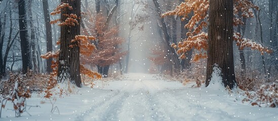 Wall Mural - Snowy Forest Path in Winter