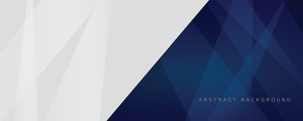 White and blue modern abstract wide banner with geometric shapes. Dark blue and white abstract background. Vector illustration
