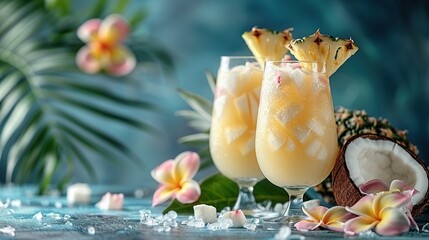 Sticker - Tropical Cocktails with Pineapple and Coconut