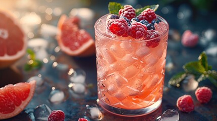 Sticker - Refreshing Summer Cocktail with Raspberries and Grapefruit