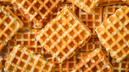 Belgian waffle texture background, copy space.