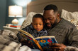 © BetterPhoto - A father reading a bedtime story to his young son, depicting a bonding moment and family togetherness.