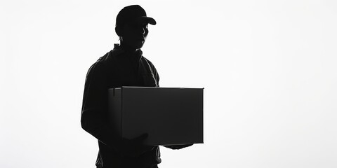 Wall Mural - dark silhouette of unrecognizable delivery man on a white background