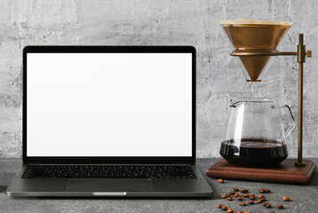 Sticker - Laptop screen mockup png, minimal workspace for coffee lover