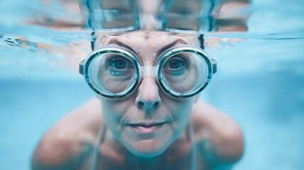 Wall Mural - elderly woman underwater.
