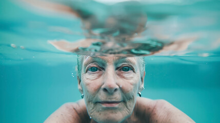 Wall Mural - Elderly woman underwater.