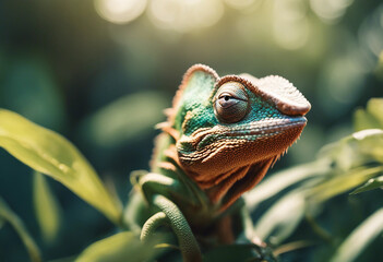 Wall Mural - A chameleon blending into the foliage, midday sun
