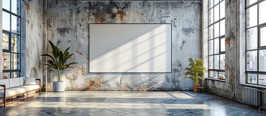 Wall Mural - Empty Loft Space with Large Blank Canvas