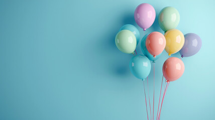 Wall Mural - Colorful balloons on blue background with copy space for text