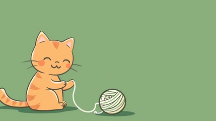 Sticker - A cartoon cat playing with a ball of yarn.