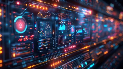 Wall Mural - a close-up shot of a digital interface displaying graphs and data, likely used by a research team em