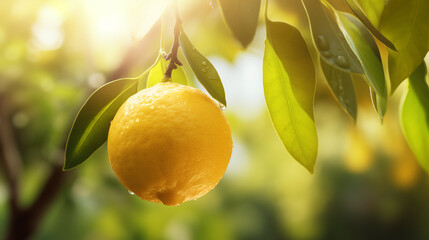 Ripe lemon on a lemon tree