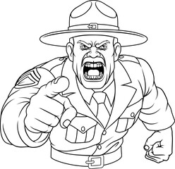 Canvas Print - An angry drill instructor or sergeant bootcamp army soldier cartoon character