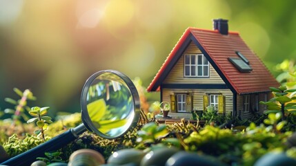 Wall Mural - Magnifying Glass and a Tiny House in a Green Setting