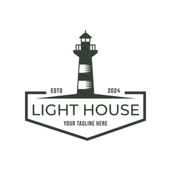 Wall Mural - Lighthouse Design Element in Vintage Style for Logo or Badge Retro vector illustration. Vector illustration.