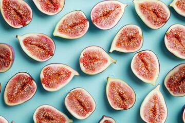 Fresh Sliced Figs on Blue Background 