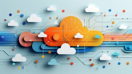 A colorful drawing of a cloud with a blue line in the middle