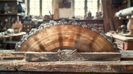 Close-up of a Circular Saw Blade in a Workshop