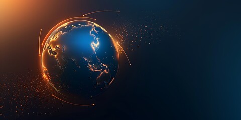 Wall Mural - The Earth surrounded glowing data streams, symbolizing global connectivity and technology's impact on world events.