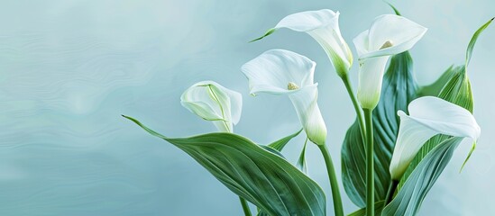 Poster - A stunning white kala or zantedeschia with beautiful flowers showcasing its elegance in a detailed copy space image