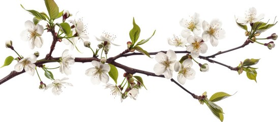 Wall Mural - Isolated cherry twig with blossoms ideal for copy space image