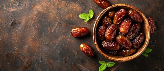 Fototapete - Top down view of delicious homemade Arabic date marmalade with ample copy space image available