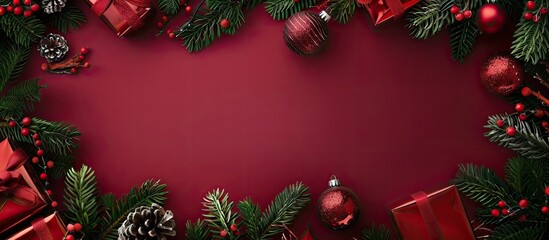 Poster - Christmas collection featuring a festive collage adorned with gifts toys and fir tree branches with a blank copy space image