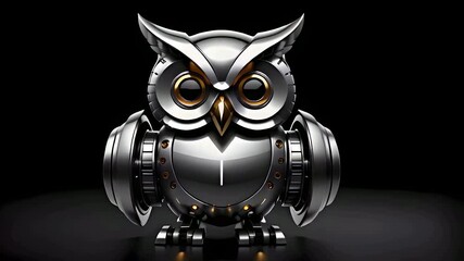 Wall Mural - animal metal robot owl isolated on black background