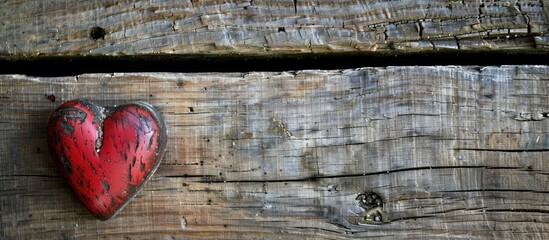 Poster - Copy space image of a heart displayed on a rustic wooden backdrop