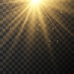 Wall Mural - The image depicts a golden light , including sun rays and a dawn effect. The image also includes a gold flare