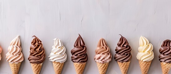 Aufkleber - Ice cream cones displaying an assortment of flavors such as chocolate vanilla and strawberry with a blank space for adding images. with copy space image. Place for adding text or design