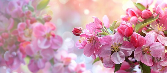 Aufkleber - Spring flowers blooming on an apple blossom tree backdrop with copy space image available