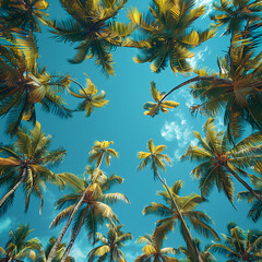 Vintage Tropical Banner with Palm Trees and Blue Sky