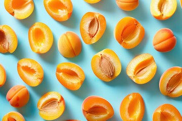 Wall Mural - Fresh Orange Apricots on Blue Surface 