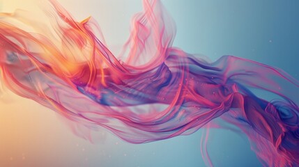 Wall Mural - Abstract art featuring flowing colorful smoke in shades of pink, purple, and orange, creating a dreamy and ethereal effect.