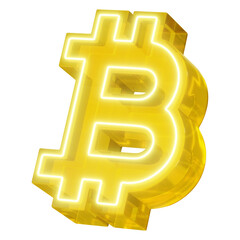 Poster - Bitcoin png 3D neon yellow icon, transparent background