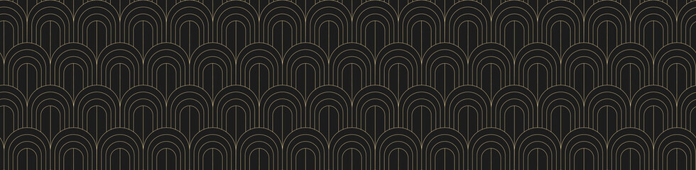 Seamless golden arch texture on a black background. Elegant pattern in Art Nouveau style. Geometric decorative texture. Geometric art deco texture. Vector EPS 10