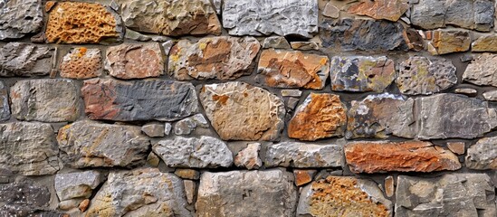 Wall Mural - An aged masonry wall displaying a weathered stone surface with a rustic appeal suitable for a copy space image