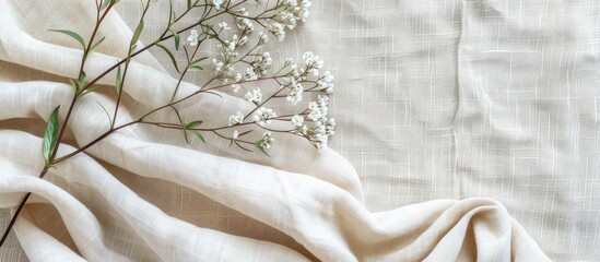Poster - Fabric mockup with cream abstract cotton towel on a wale linen canvas background designed with a pattern for text decoration in a copy space image