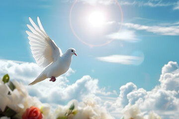 Sticker - sky funeral background with white dove, copy space for text