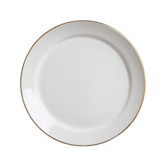 Poster -  Empty white plate with gold rim isolated on black