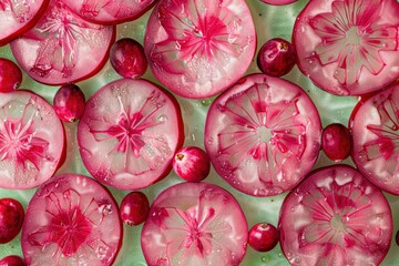 Wall Mural - Vibrant Red Fruit Slices in Morning Light