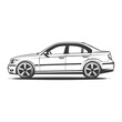 © NikahGeh - Monochromatic Side Profile of a Modern Sedan, Clean Line Art Illustration