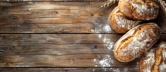Aufkleber - Browned bread on a rustic wooden backdrop with copy space image